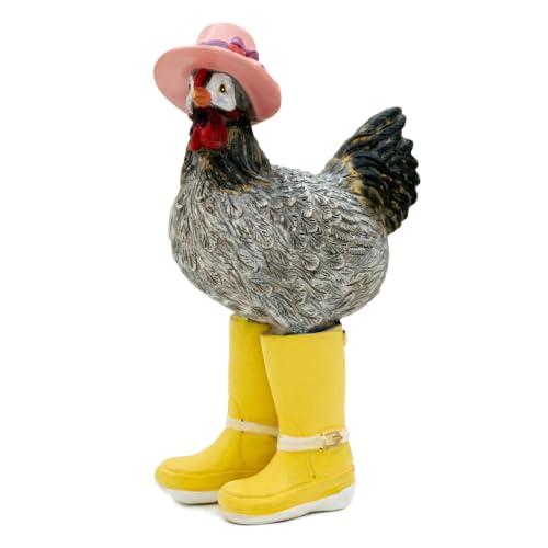 Rain Boots Hen Chicken Figurine Resin Farmhouse Kitchen Decor, 7.4 Inches