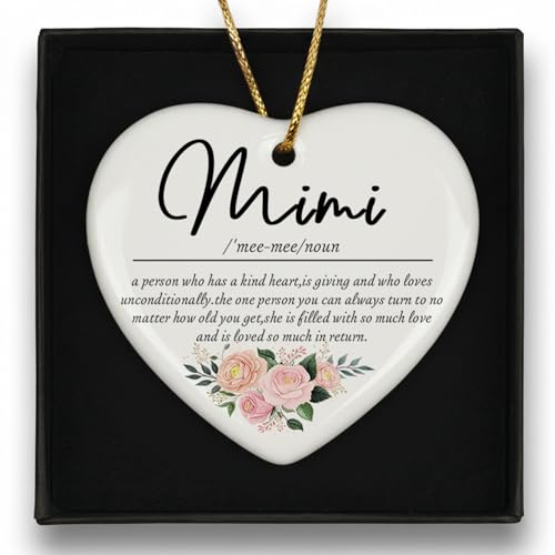 Heart Mimi Christmas Ceramic Ornament - Appreciation Gifts for Grandma - Rustic Holiday Keepsake