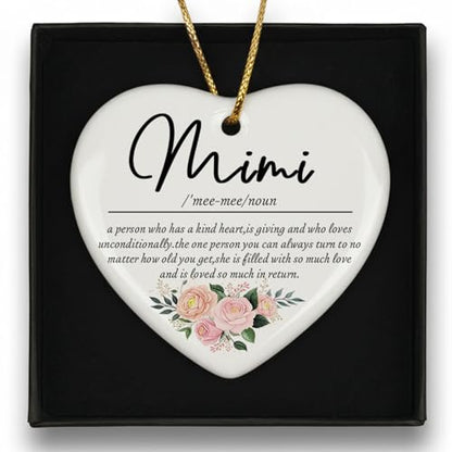Heart Mimi Christmas Ceramic Ornament - Appreciation Gifts for Grandma - Rustic Holiday Keepsake