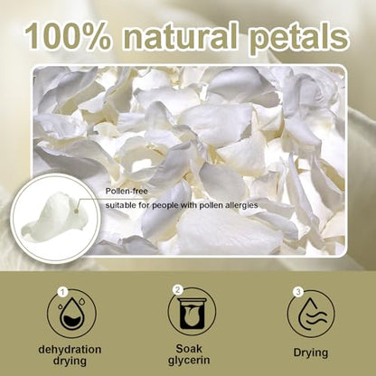 White Dried Rose Petals for Weddings - Biodegradable & Natural - 4 Pack (100g each) - Romantic Table Decor & Flower Girl