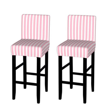 Pink and White Stripes Bar Stool Covers Set of 2 - Elastic, Washable, Counter Height Kitchen Decor