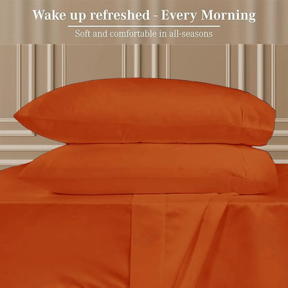 Full Size Egyptian Cotton Sheet Set 1000 Thread Count Burnt Orange - 4 Piece