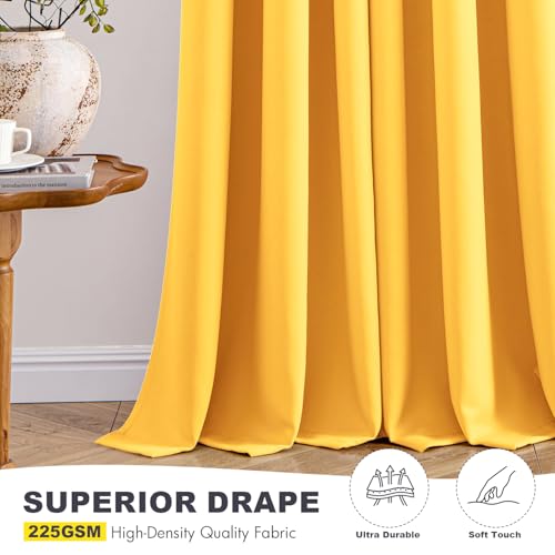 MIULEE Yellow Blackout Curtains - Bedroom Window Treatment Curtains Thermal Insulated Room Darkening Drapes for Living Room Kitchen Grommet Light Blocking Drapery, 40 x 54 Inches Long, 2 Panels