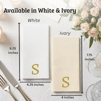 Personalized Monogram Hand Towels Bathroom - White with Gold Letter Q - 25 Pack