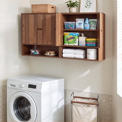 Wall Cabinet with Fluted Double Doors - 3-Tier Wall Storage for Bathroom & Kitchen - Variation of Wall Cabinet
