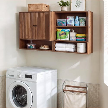 Wall Cabinet with Fluted Double Doors - 3-Tier Wall Storage for Bathroom & Kitchen - Variation of Wall Cabinet