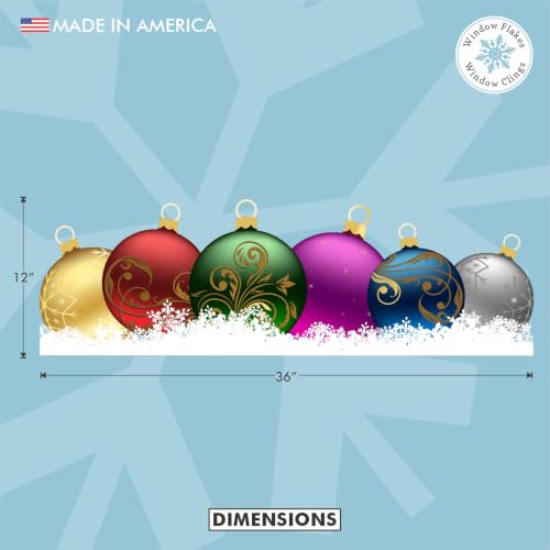 36 Inch Snowy Ornament Christmas Window Cling Border - Reusable Holiday Decor