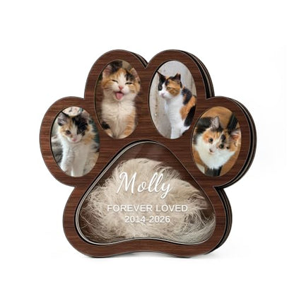 Walnut Personalized Wooden Pet Memorial Shadow Box for Pet Hair & Keepsakes