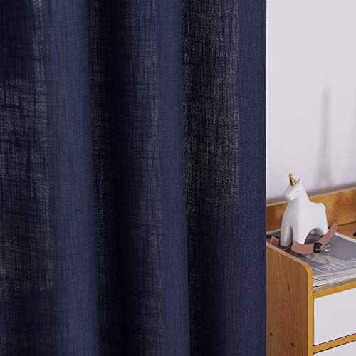 Deconovo Grommet Faux Linen Window Curtains Linen Look Panels Solid Drapes for Kitchen Small Window Navy Blue 52x45 Inch 2 Panels