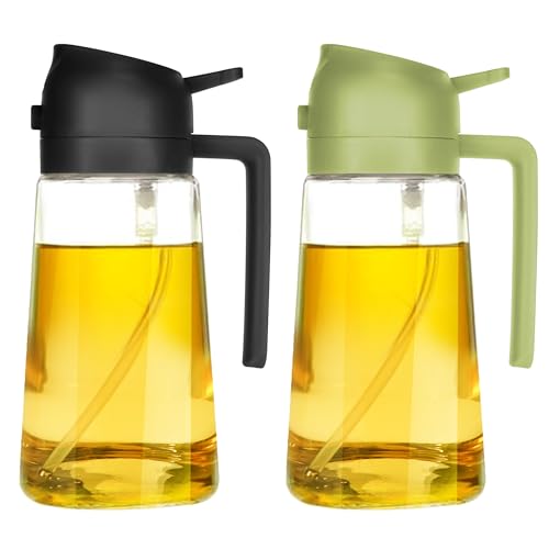 TrendPlain 16oz Oil Dispenser Bottle for Kitchen - 2 in 1 Olive Oil Dispenser and Oil Sprayer - 470ml Olive Oil Bottle - Oil Sprayer for Cooking, Kitchen, Salad, Barbecue 2Pcs Green&Black