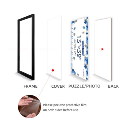 13x39 Inch Puzzle Frame Wall Mount with Plexiglas - Black Aluminum Wall Frame for Home Decor