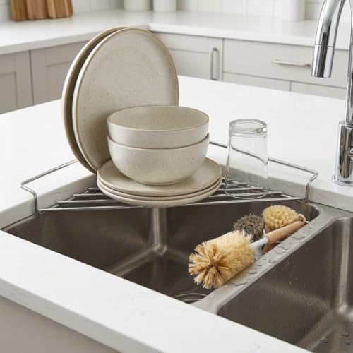 304 Stainless Steel Corner Sink Drying Rack - Triangular Kitchen Caddy - Variation 1