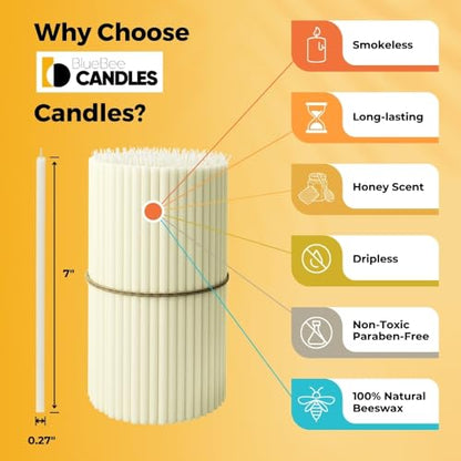 Yellow Beeswax Taper Candles Bulk 200pcs with 5 Candle Holders, Honey Scent, Smokeless