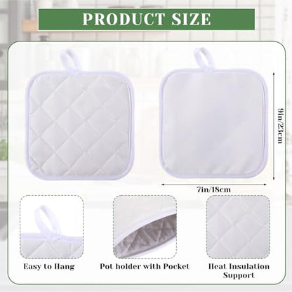 White 24 Pcs Sublimation Oven Mitts and Pot Holders Kit - Heat Resistant Kitchen Set