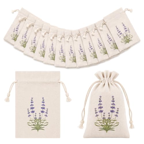 Small Cotton Lavender Sachet Bags - 12 Pack, Drawstring Storage Bags