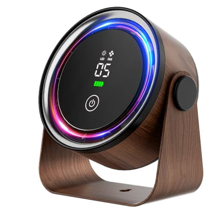 Desk Fan 360° Rotation 5-Speed Rechargeable Battery 2 cm Walnut