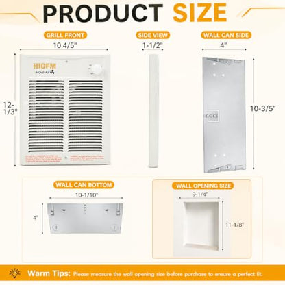 Electric Wall Heater with Thermostat 2000W 240V Compact Space Heater for Indoor Use