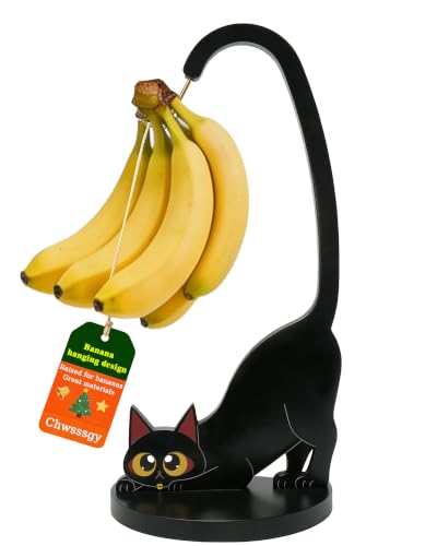 Black Cat Banana Holder Wooden Hanger - Cat Variation