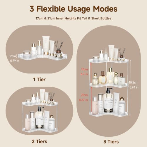 Corner Makeup Counter Organizer, 3-Tier Clear Corner Shelf - Jywantful