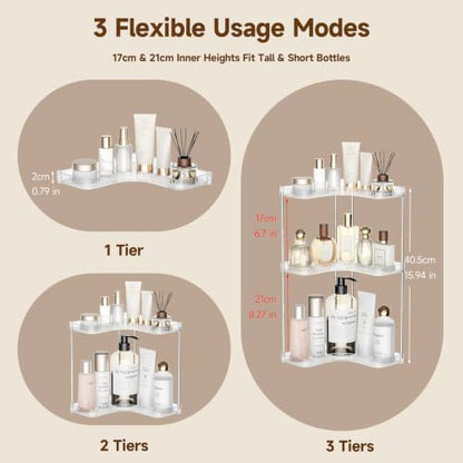 Corner Makeup Counter Organizer, 3-Tier Clear Corner Shelf - Jywantful