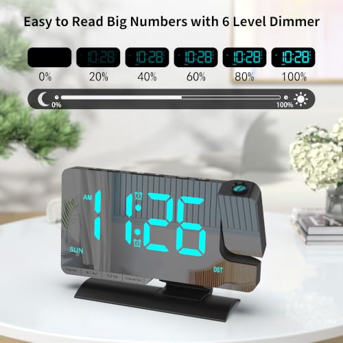 Miowachi Projection Clock for Bedroom Ceiling - Black-Blue Digital Alarm