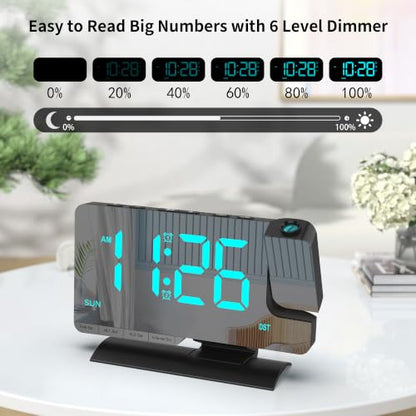 Miowachi Projection Clock for Bedroom Ceiling - Black-Blue Digital Alarm