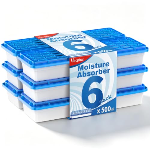 Vacplus Moisture Absorbers 500mL Large Capacity Dehumidifier Pack of 6 - Slim Design