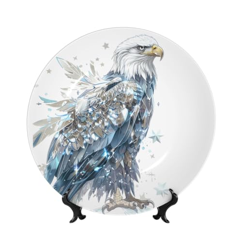 6in (15cm) Metallic Bald Eagle Decorative Plate with Stand - Futuristic Wall & Table Art