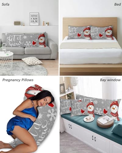 Christmas Snowman Pillowcases 20x26 Inches - Gray 2 Pack Winter Decor