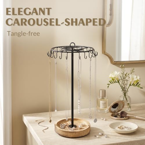 Rotating Necklace Organizer Stand with 24 Hooks - Jewelry Display & Storage