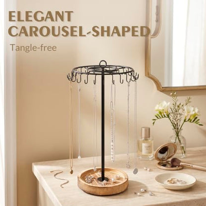 Rotating Necklace Organizer Stand with 24 Hooks - Jewelry Display & Storage