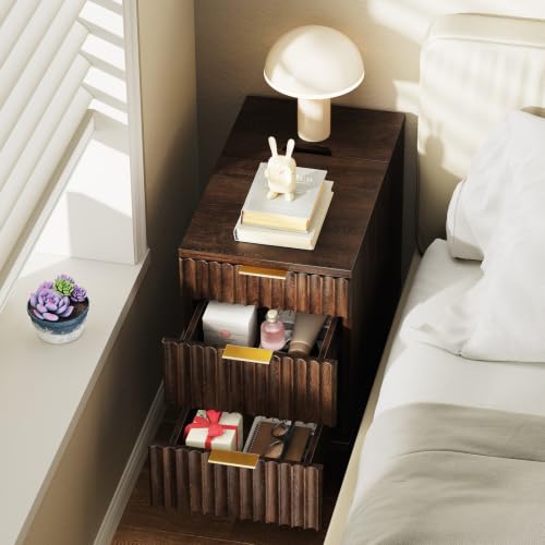 13'' W Fluted Narrow End Table with 3 Drawers - Dark Walnut (Variation of THIS listing)
