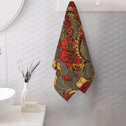 Black Dragon Pattern Fast Absorbing Polycotton Daily Towel for Home & Travel