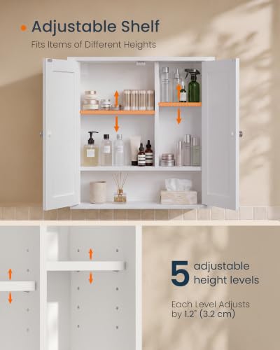 Tool-Free Wall Bathroom Cabinet with 2 Doors & Adjustable Shelves