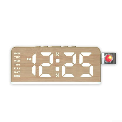 LED Projection Alarm Clock with Multicolor Ambient Light – 180° Wall/ Ceiling Projector, Dual Alarm, Temperature & Date Display (C)