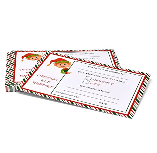 Elf Report Cards Set - 50 Naughty or Nice Christmas Notes 4x6 Inch