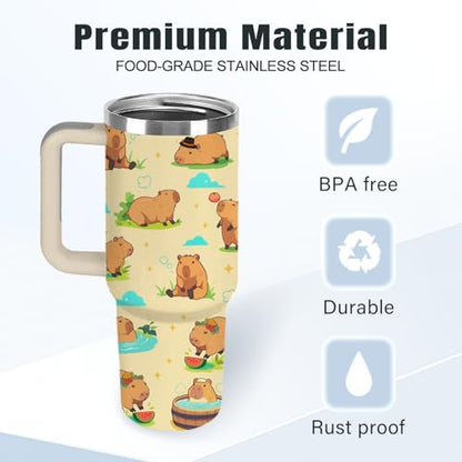 Capybara Tumbler 40 oz Water Bottle with Handle - Cute Animal Gift for Kids & Adults - Variation of THIS listing