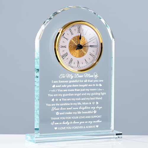Glass Clock Gift for Mom from Daughter Son - Keepsake Present with Love Message - Mom Gifts from Daughter Son - Mothers Day Christmas Valentine's Day - Mom Gifts
