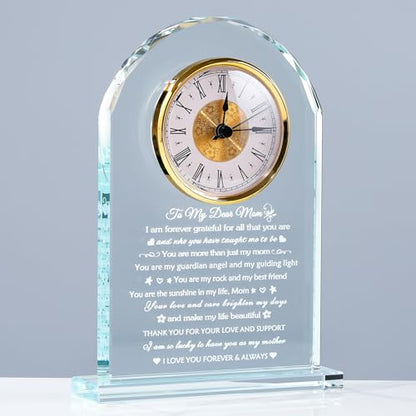 Glass Clock Gift for Mom from Daughter Son - Keepsake Present with Love Message - Mom Gifts from Daughter Son - Mothers Day Christmas Valentine's Day - Mom Gifts