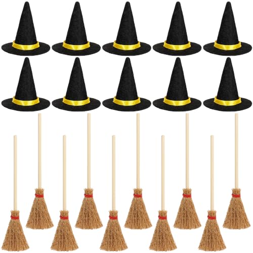 Mini Witch Hats & Brooms Set Halloween Hanging Party Decor - Halloween C