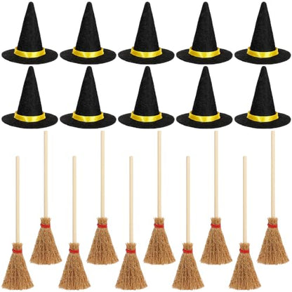 Mini Witch Hats & Brooms Set Halloween Hanging Party Decor - Halloween C