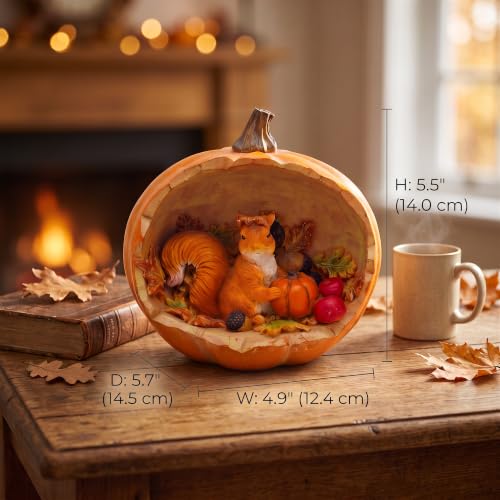 Autumn Squirrel Figurine in Pumpkin - Harvest Resin Fall Decor