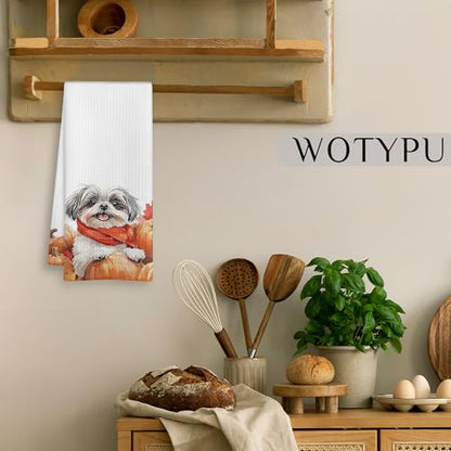 Shih Tzu Kitchen Towels - Fall Autumn Maple Leaf Dog Dish Hand Towels - 16x24 Inch - Variation Shih Tzu-10
