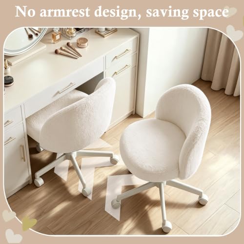 White Vanity Chair with Backrest - Girls Desk & Makeup Stool, Adjustable & Swivel