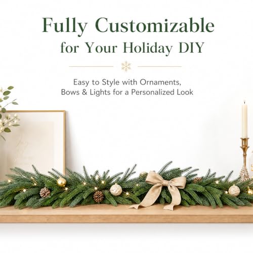 Real Touch 6ft Christmas Cedar Garland with Pinecones - Indoor Outdoor Decor