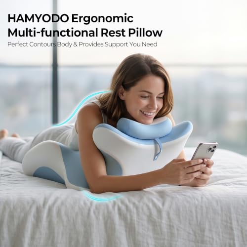 27° Angled Wedge Pillow Support for Neck Back Waist Sky Blue & White