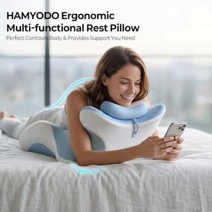27° Angled Wedge Pillow Support for Neck Back Waist Sky Blue & White