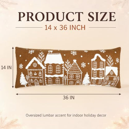 Christmas Gingerbread House Lumbar Pillow Cover - 14x36 Inches