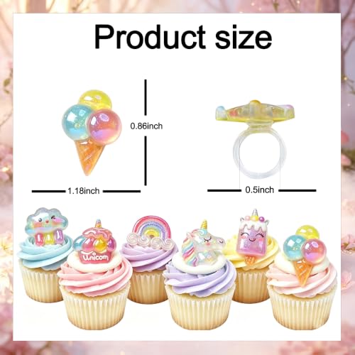24 Pcs Unicorn Rainbow Glitter Cupcake Topper Rings - Unicon Variation
