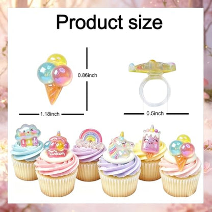 24 Pcs Unicorn Rainbow Glitter Cupcake Topper Rings - Unicon Variation